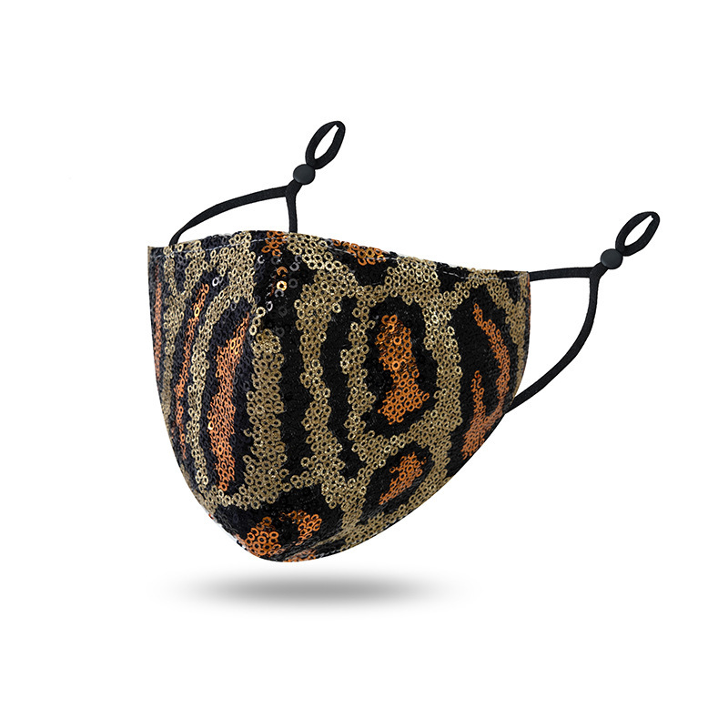 3PCS Cloth Sexy Leopard Cloth Mask Dustproogf Breathable Washable Sequins Shiny Mask